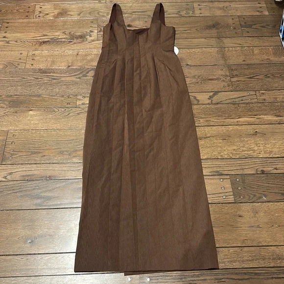 NWT Staud Portrait Square Neck Slit Column Gown Chocolate
